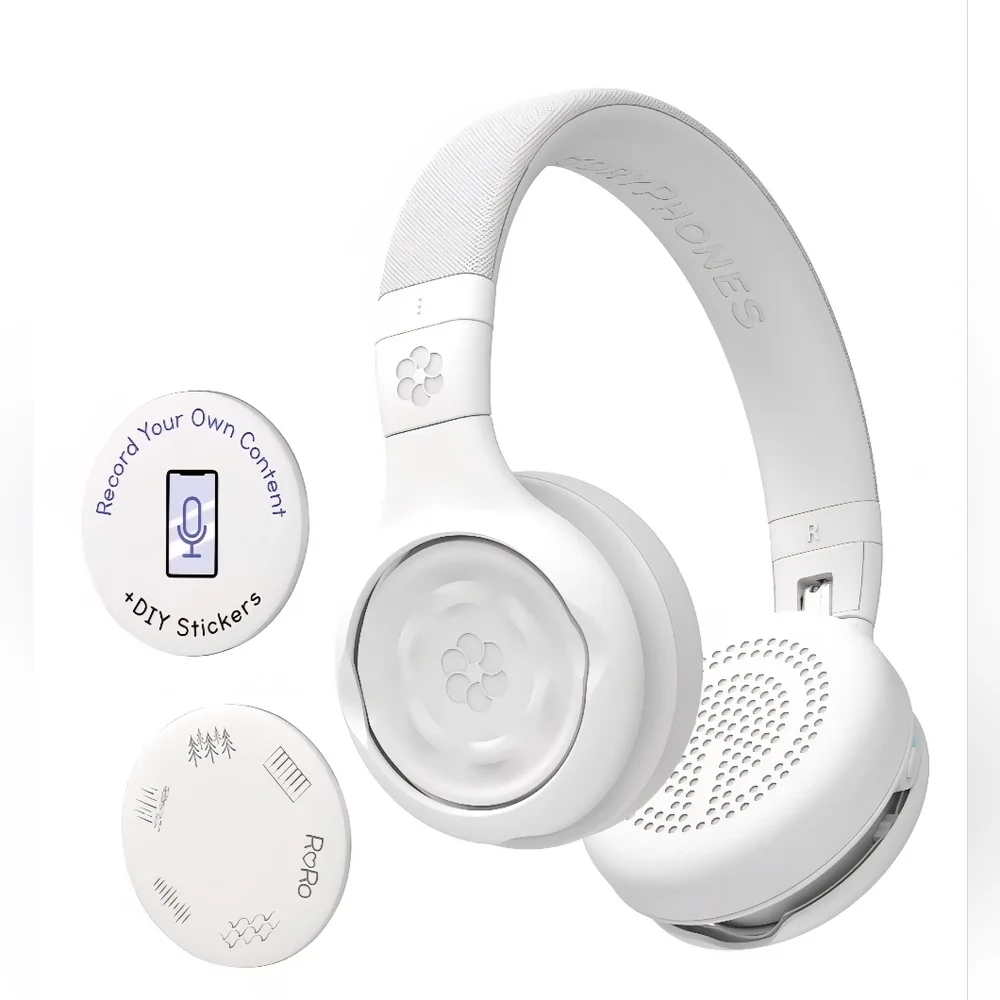 StoryPhones White Foldable Bluetooth Kids Headphones & 4 Ed. Audio Disks Bundle